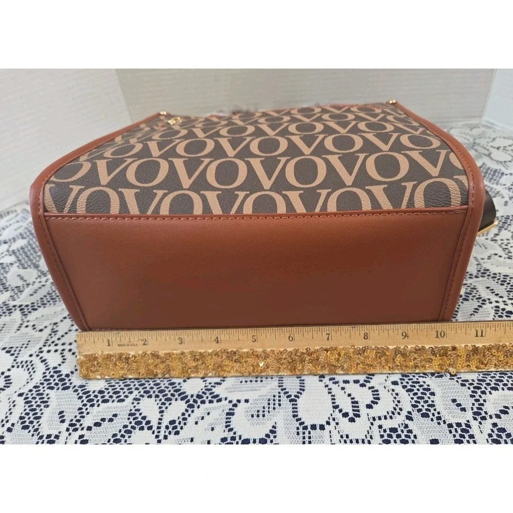 Valentino Orlandi Brown VO Monogram Vegan Satchel Top Handle Zip Strap Italy NWT